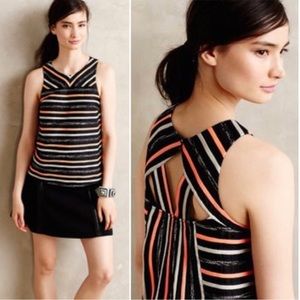 Anthro HD in Paris Black Orange Striped Tank Top